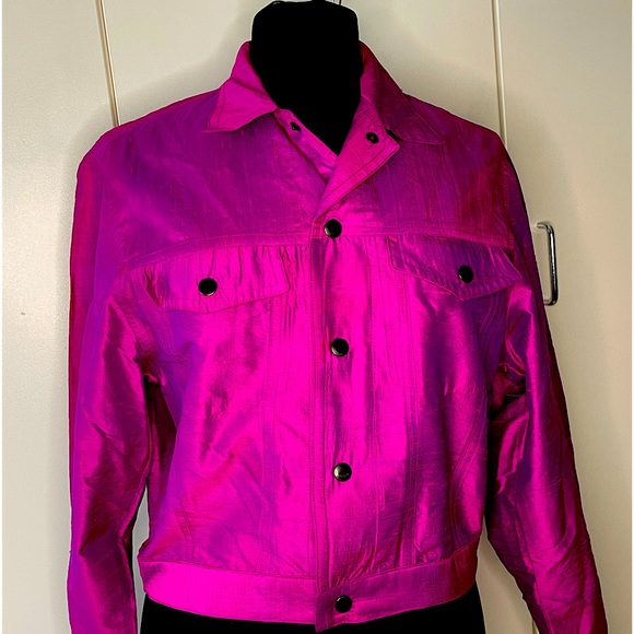 Betsey Johnson Jackets & Blazers - Vintage Betsey Johnson BOMBER JACKET Iridescent Fuchsia 80’s small